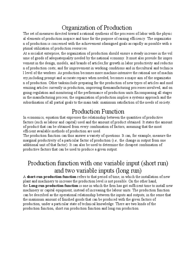 Organization of Production | PDF | Production Function | Long Run And ...