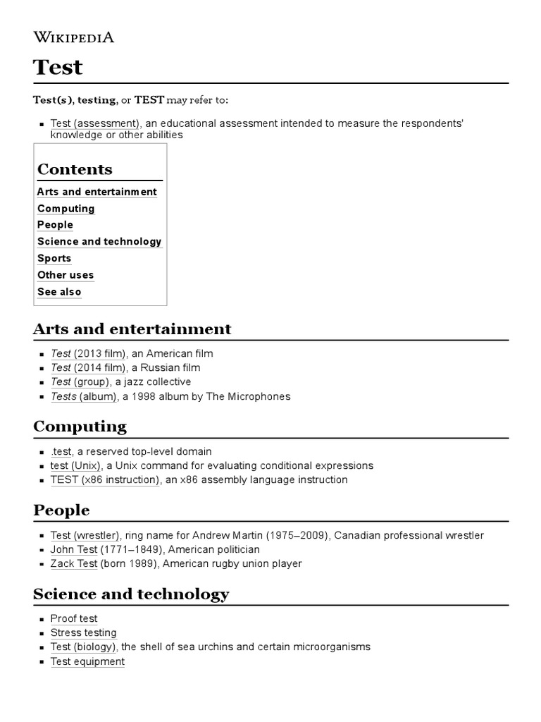Test(s), Testing, or TEST May Refer To | PDF | Law | Technology ...