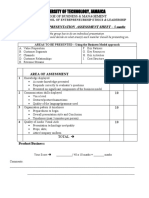 University of Technology, Jamaica: Business Plan Presentation Assessment Sheet - 5 Marks