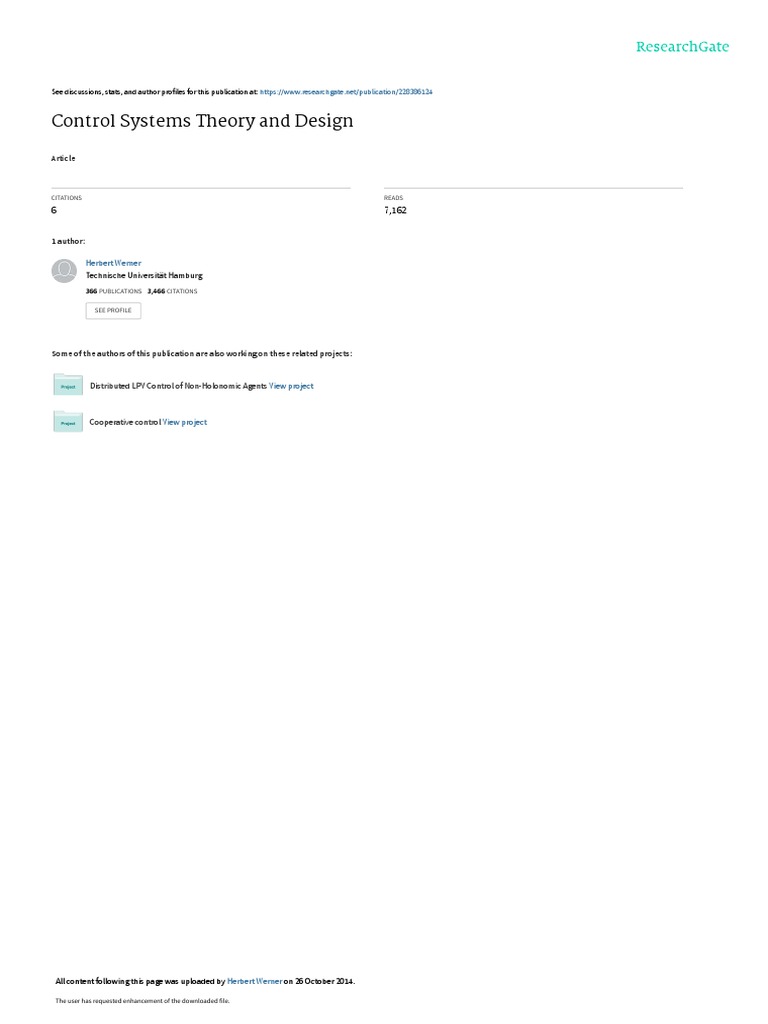 Control Systems Theory and Design PDF Eigenvalues And Eigenvectors