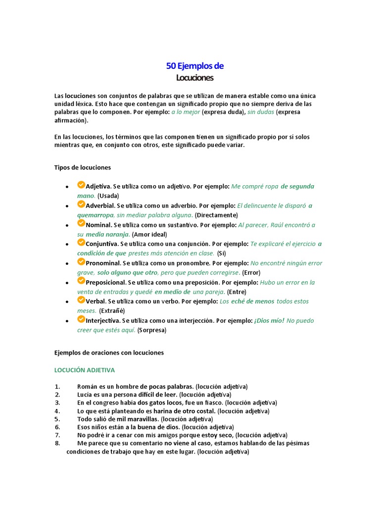 50 Ejemplos de Locuciones Variadas | PDF | Sintaxis | Lingüística