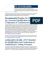 Asnt Standards: Recommended Practice No. SNT-TC-1A, Personnel Qualification and