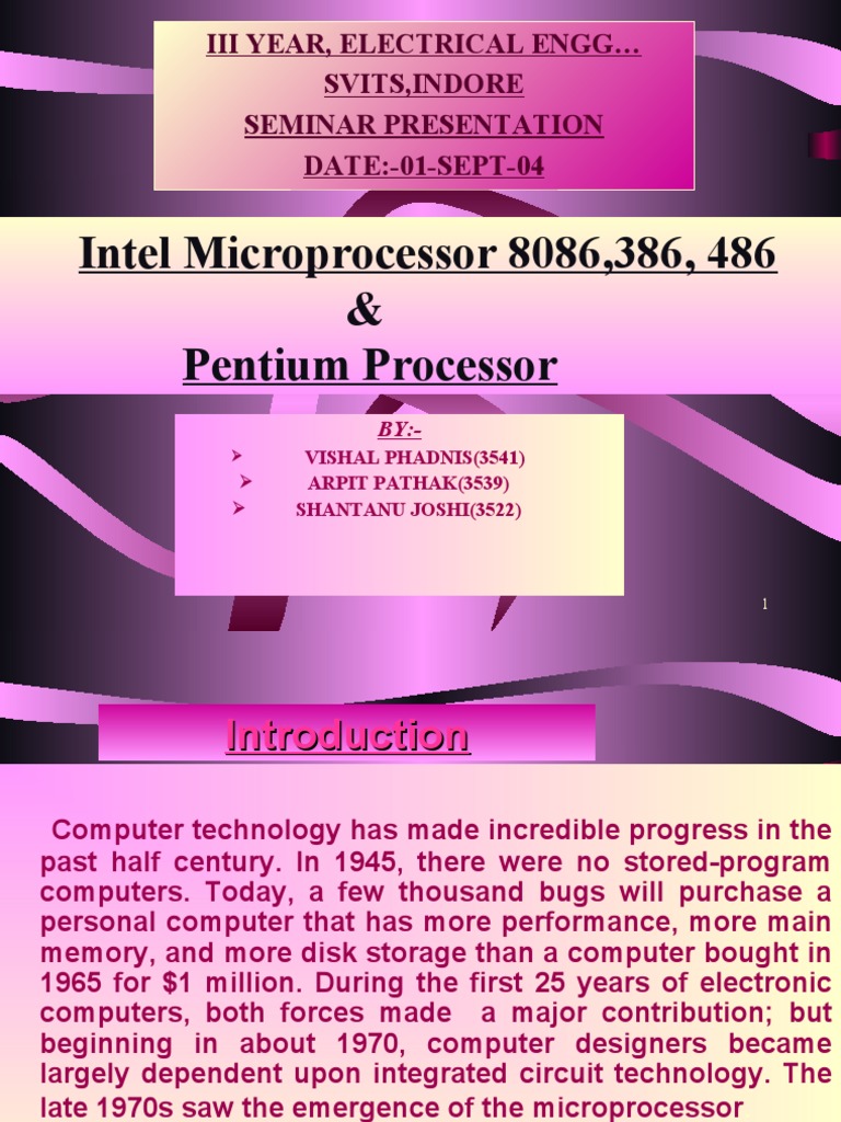 Intel Microprocessor 8086,386, 486 & Pentium Processor PDF Microprocessor Central