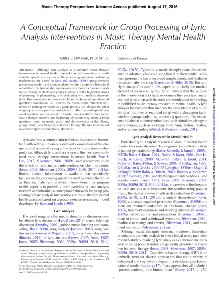 Conceptual Framework For Group Processing of Lyric Analysis