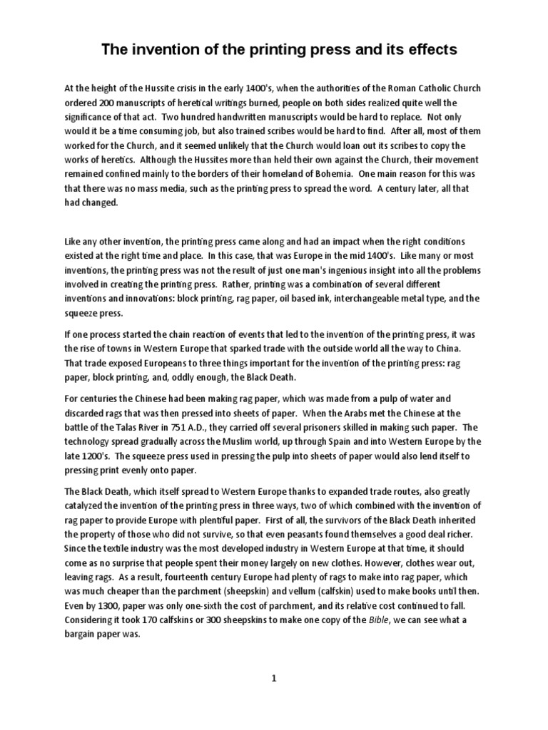ArticleThe Printing Press and Its Effects PDF Printing Printing