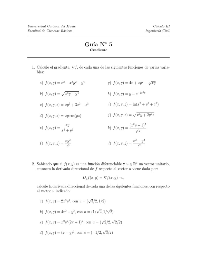 Cálculo del Gradiente y Derivadas Direccionales | PDF | Degradado ...