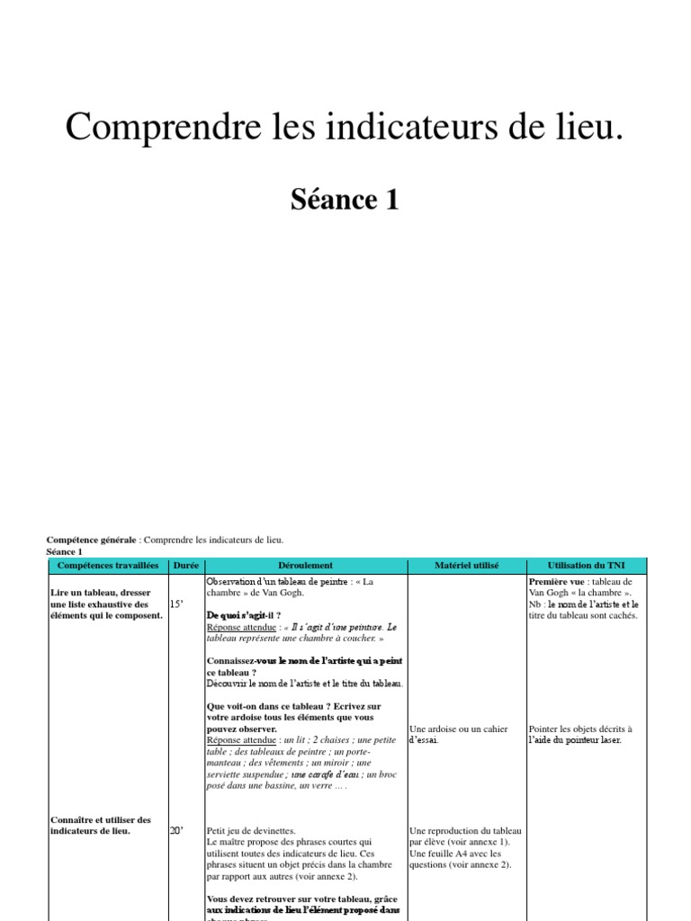 Exercices sur les indicateurs de lieu | PDF