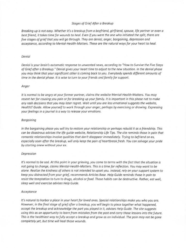 Stages of Grief After A Breakup 0 | PDF | Grief | Anger
