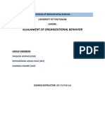 Assignment of Organizational Behavior: Institute of Administrative Sciences University of The Punjab Lahore