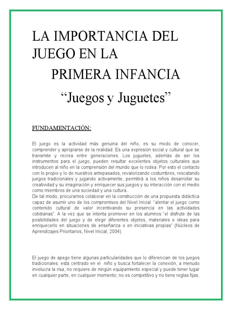 Importancia Del Juego en La Primera Infancia | PDF | Aprendizaje | Juguetes