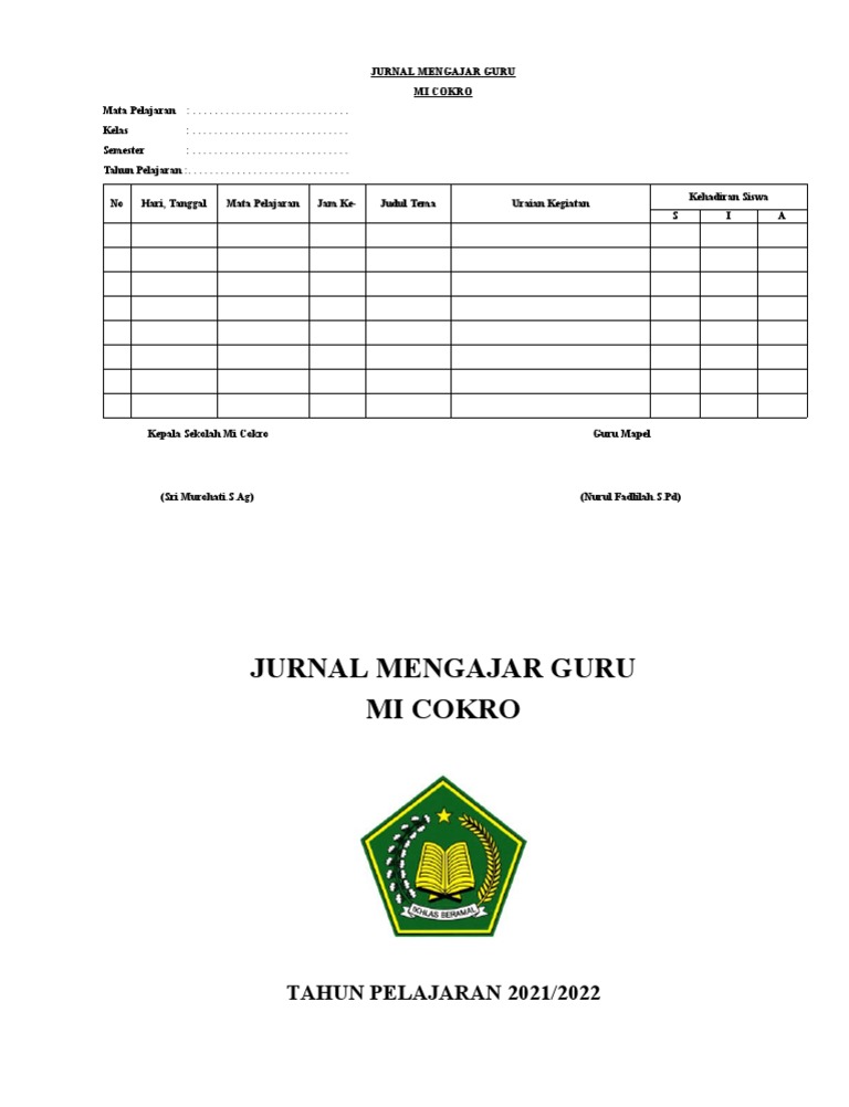 Jurnal Mengajar Guru MI Cokro | PDF