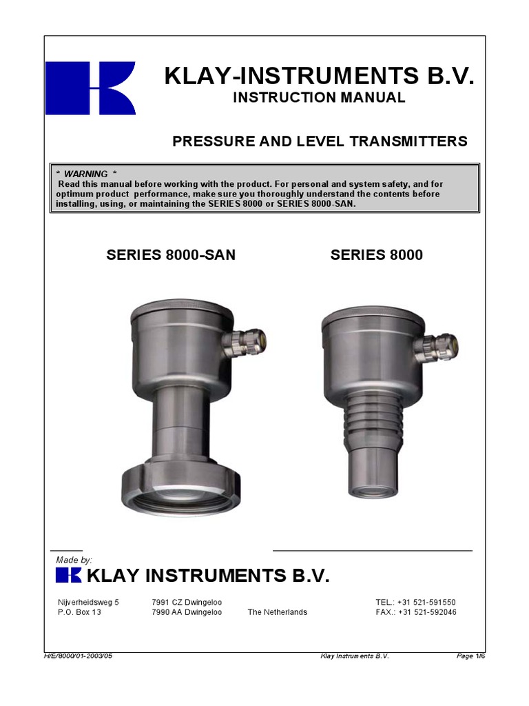 Pressure and Level TRansmitters KLAY INSTRUMENTS PDF Electrical
