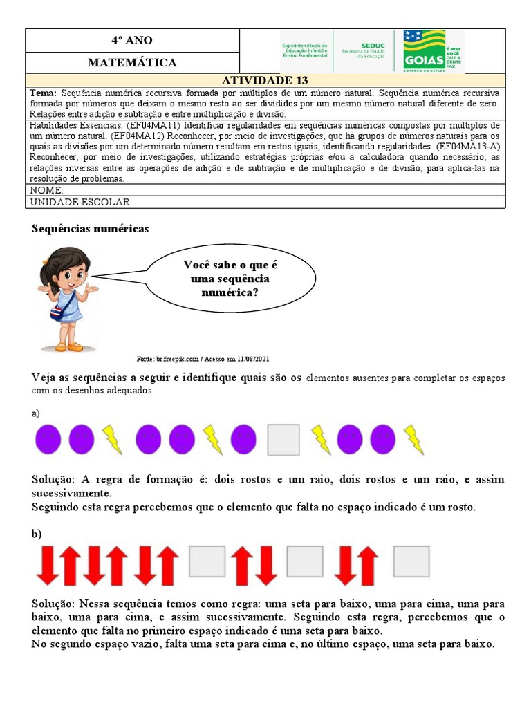 Atividades de Matemática 1º ano: adição, sequência numérica