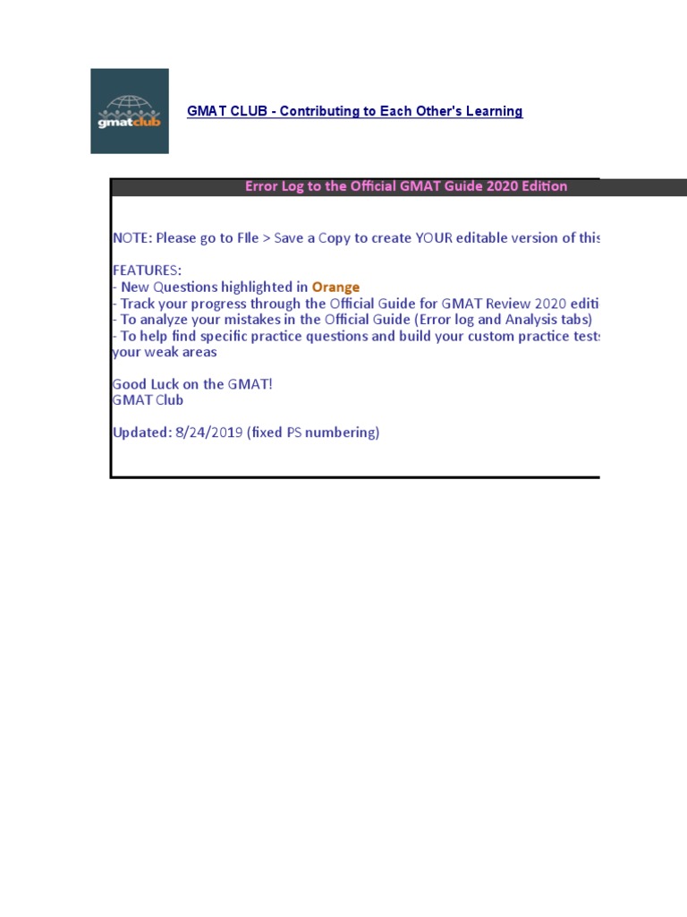 Error Log For The Official Guide OG 2020 | PDF | Numbers | Arithmetic
