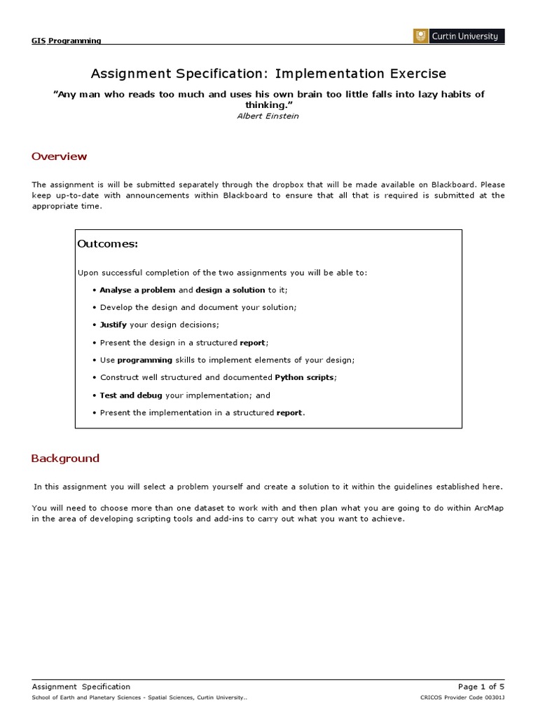 Assignment Specification: Implementation Exercise: Outcomes | PDF ...