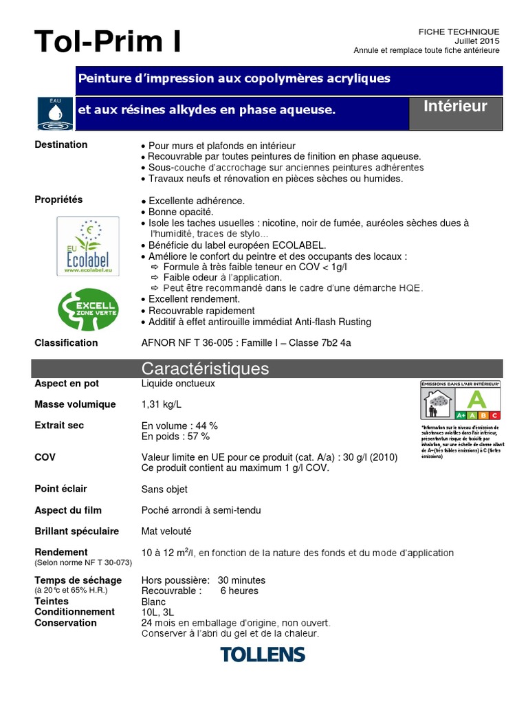 Fiche Technique Tol Prim Impression | PDF | Peinture | Chimie