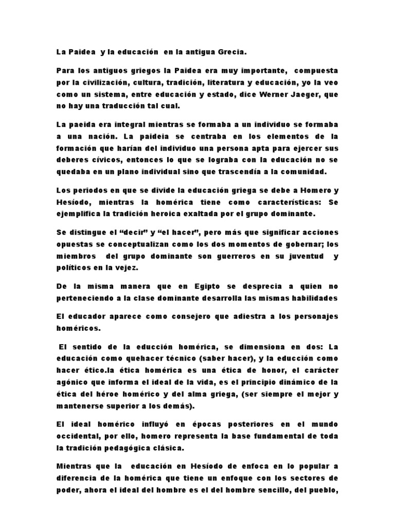 La Paidea y La Educación en La Antigua Grecia | PDF | Pitágoras ...