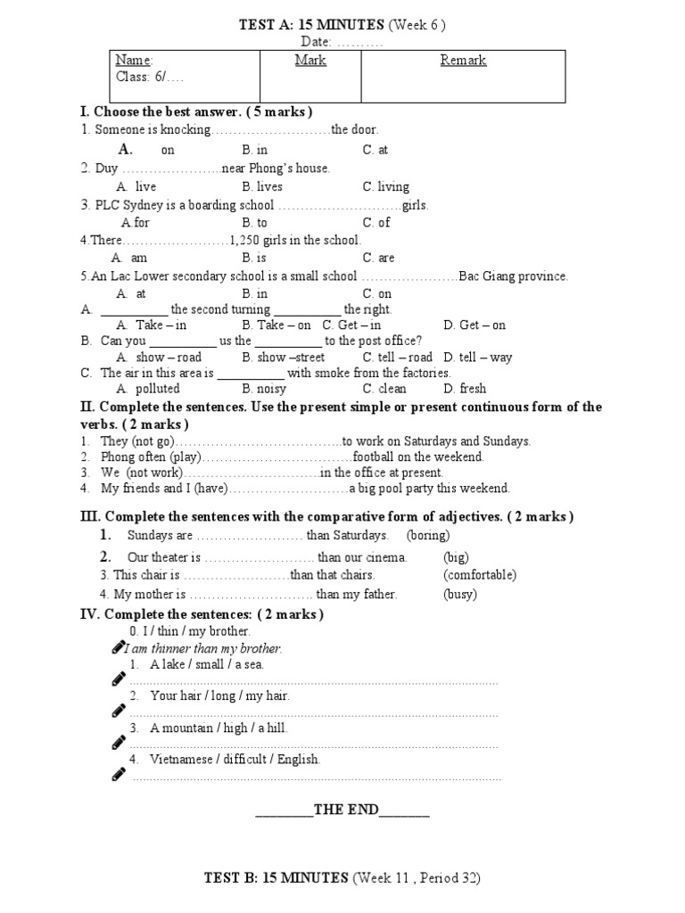 English Test for Grade 6 Students | PDF | Linguistics | Morphology