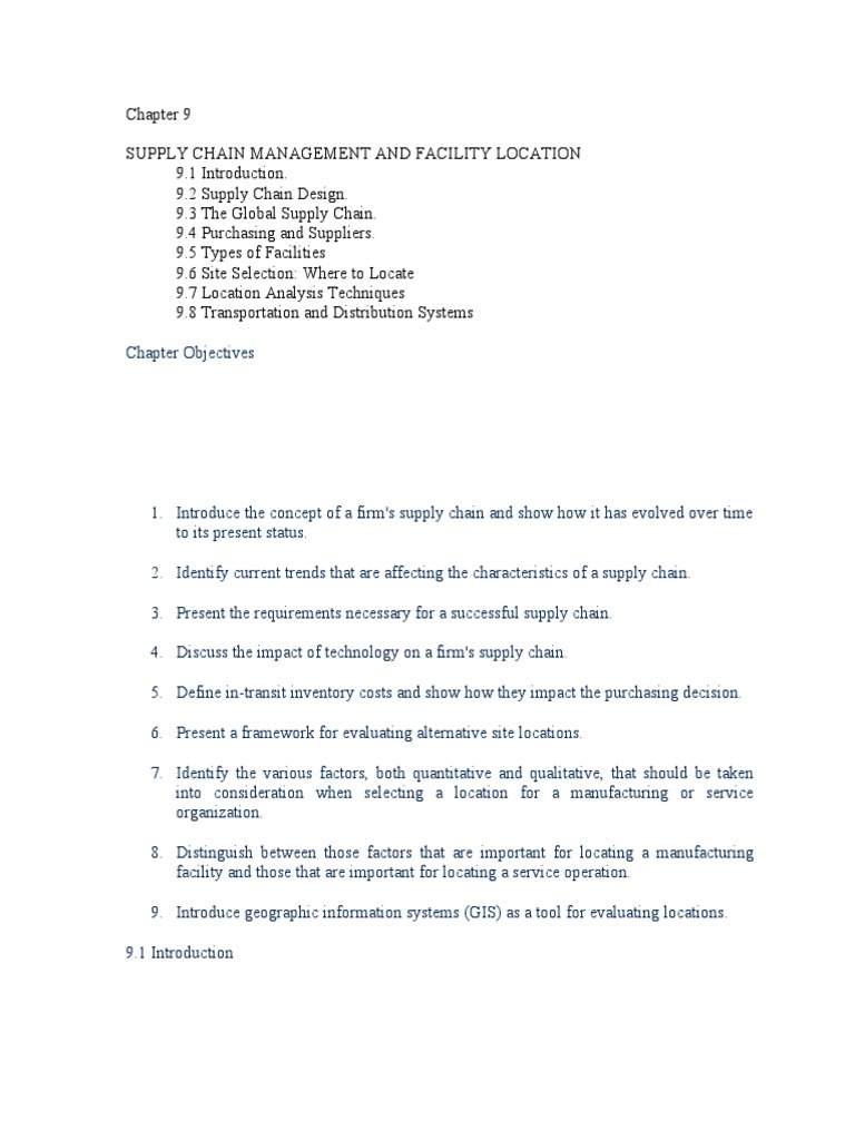 Chapter 9 Supply Chain Management and Facility Location | PDF | Supply ...