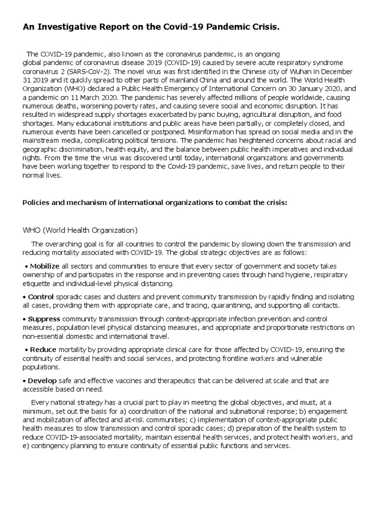 Investigation Report in Covid 19 Crisis | PDF | Pandemic | Quarantine