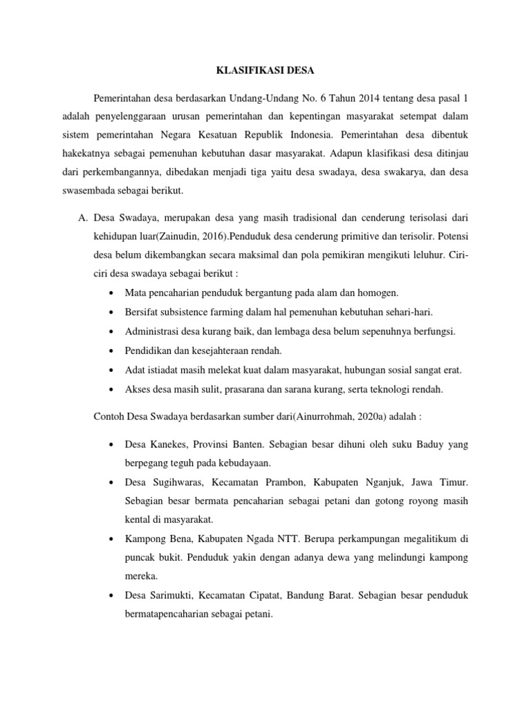 Klasifikasi Desa Berdasarkan Perkembangan | PDF