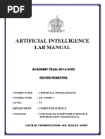 Artificial Intelligence Lab Manual: ACADEMIC YEAR: 2019-2020 Second Semester