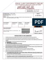 National Law University Delhi: Admit Card - Ailet - 2021 B.A.LL.B. (Hons.) Programme