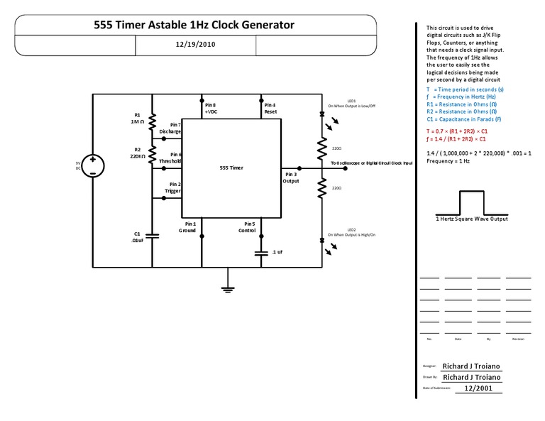 555 Timer 1Hz Clock Generator Circuit | PDF | Digital Electronics ...