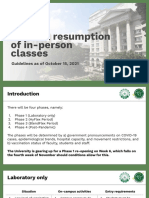 Gradual Resumption of In-Person Classes: Guidelines As of October 15, 2021