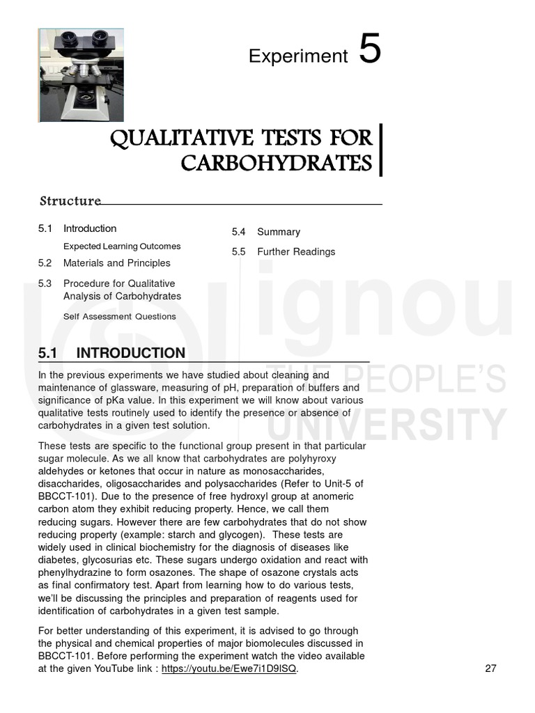 Qualitative Tests For Carbohydrates Experiment PDF Carbohydrates