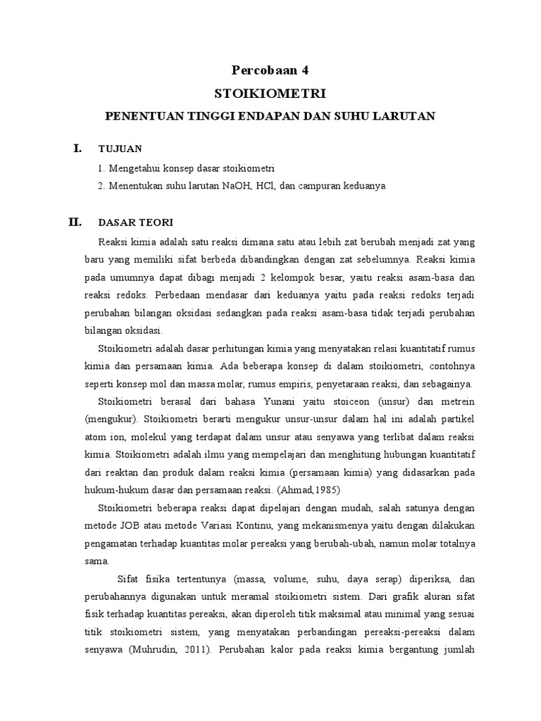 Stoikiometri Reaksi Asam-Basa dan Endapan | PDF | Metode & Bahan Ajar ...