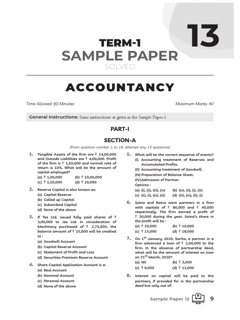 Accountancy Sample Paper 12 Solutions | PDF | Debits And Credits ...