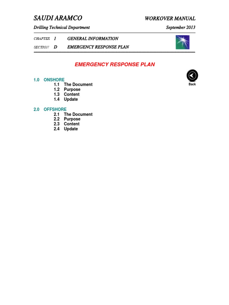 Saudi Aramco Emergency Response Plan PDF Emergency Oil Well