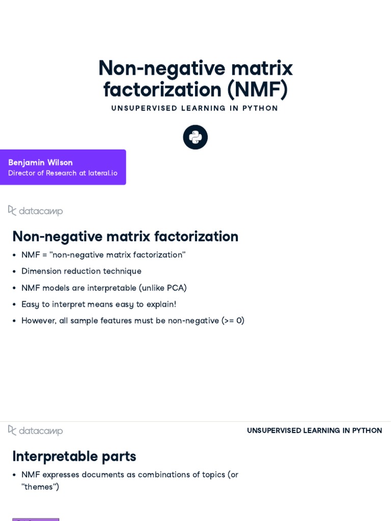 Non-Negative Matrix Factorization (NMF) : Benjamin Wilson | PDF ...