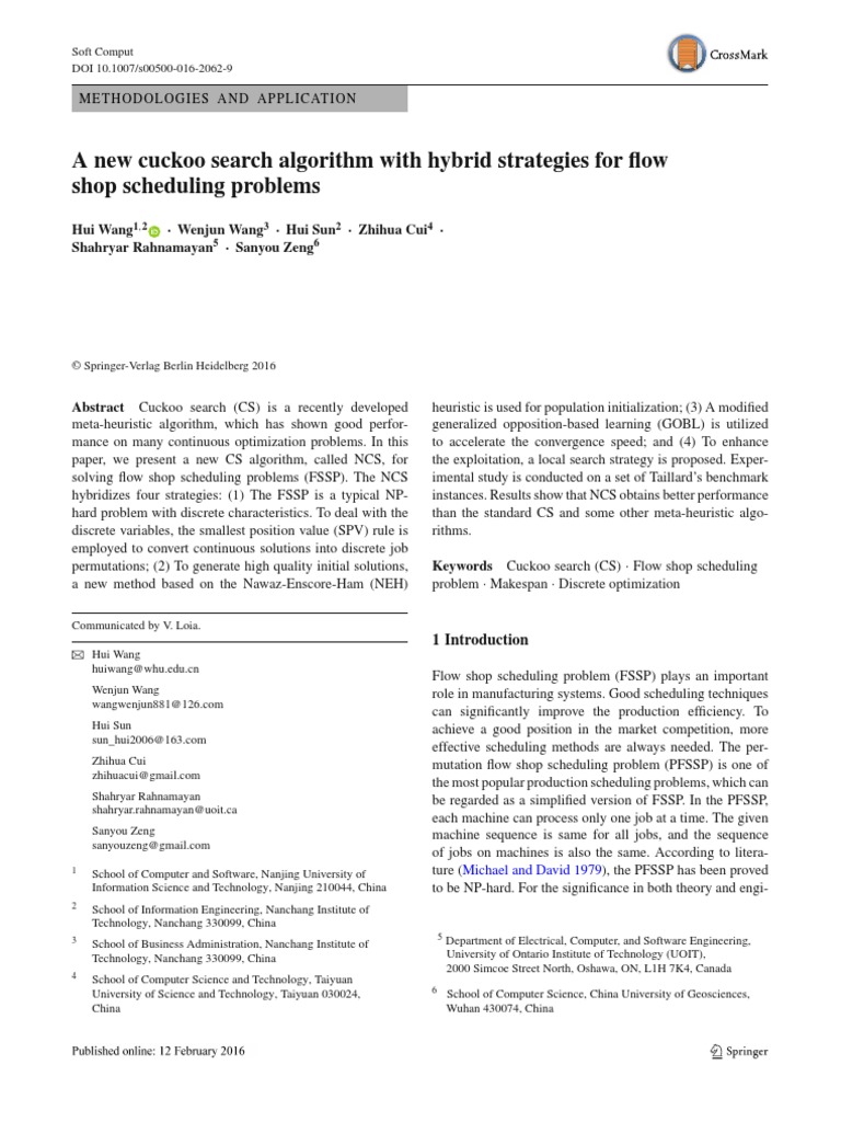 A New Cuckoo Search Algorithm With Hybrid Strategies For Flow Shop ...