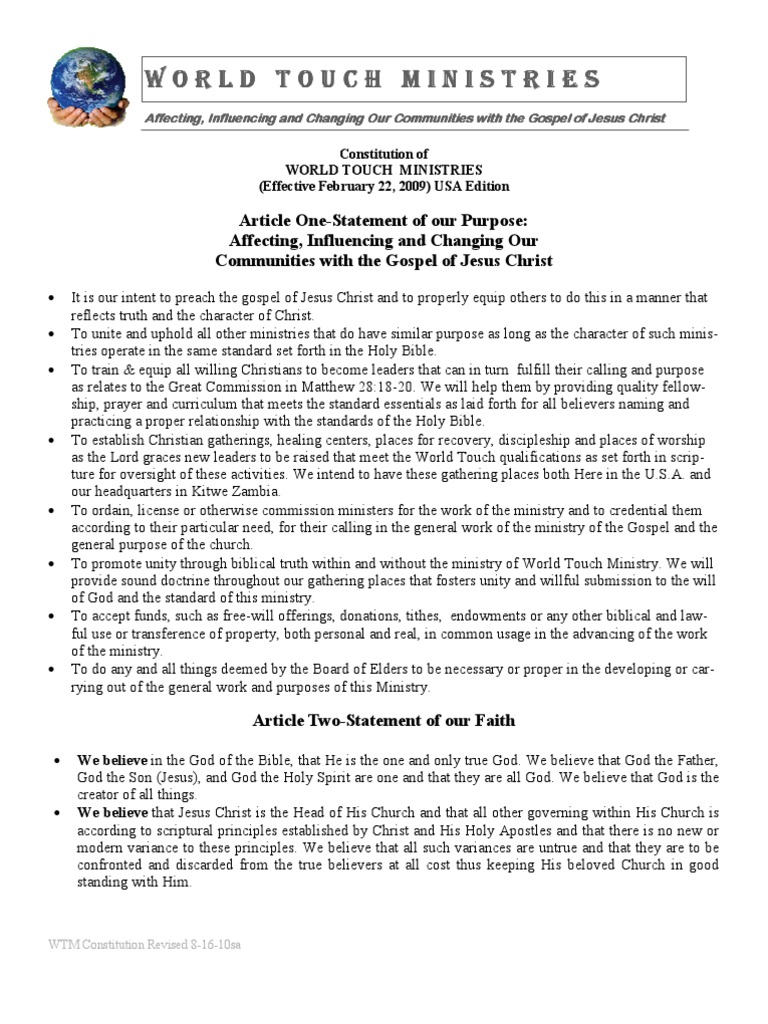 WTM Constitution 091610 PDF Jesus The Gospel