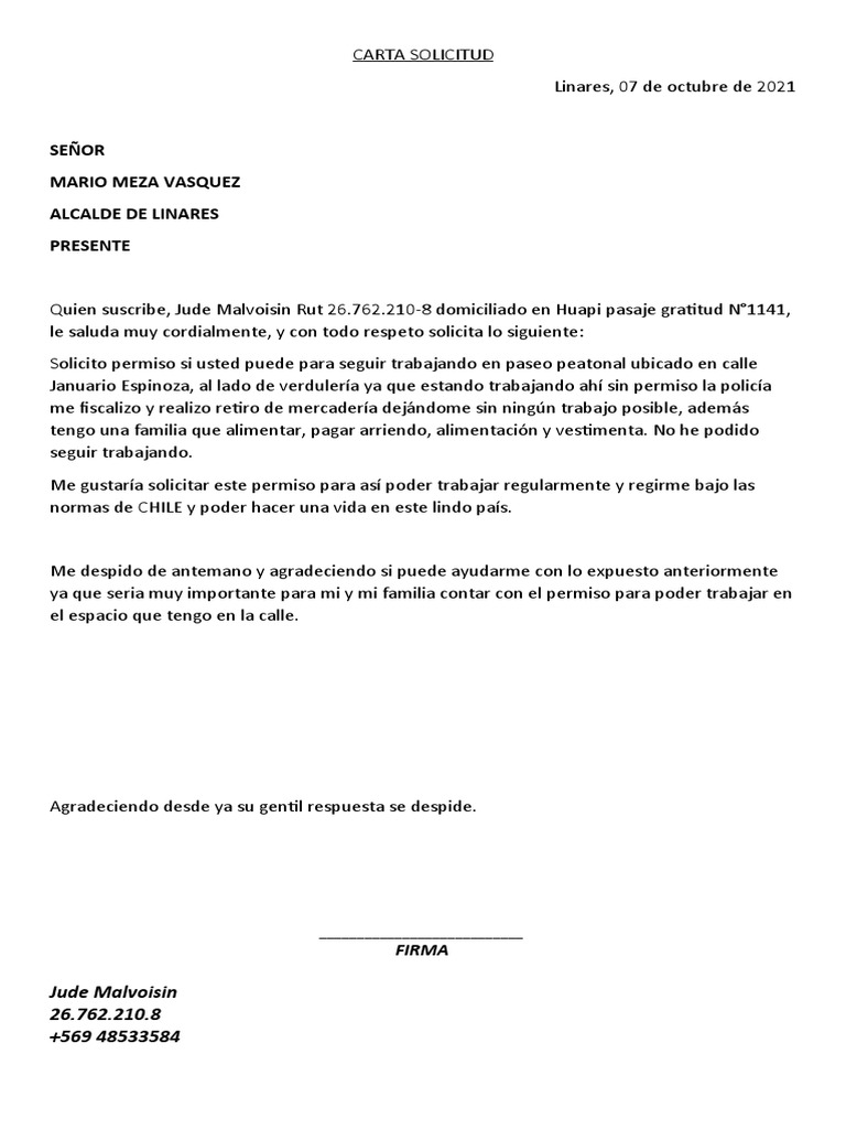 Carta Solicitud Municipalidad | PDF