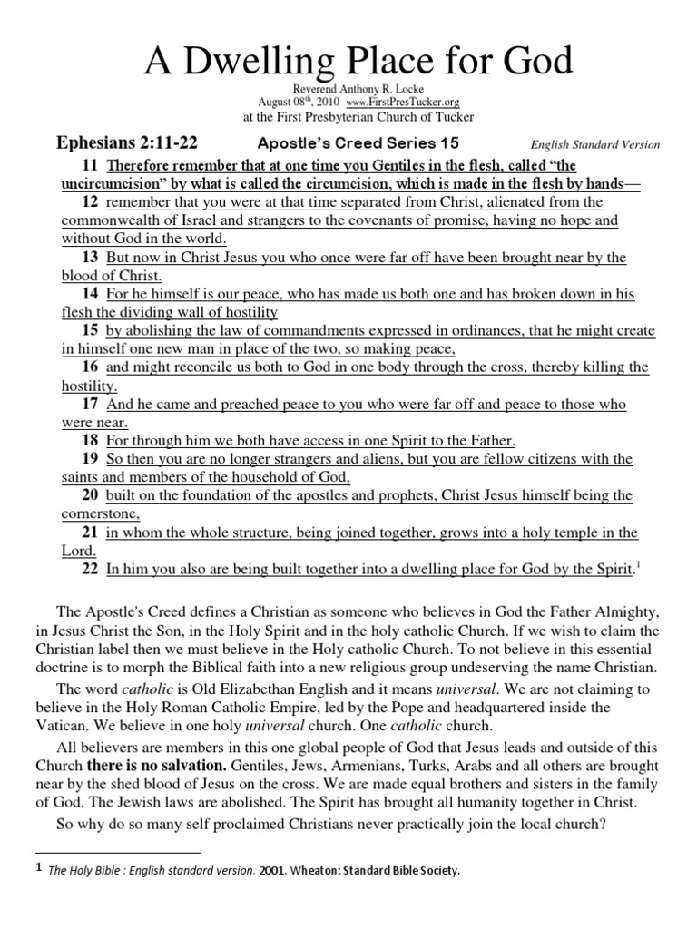 2010 08 08 A Dwelling Place For God Eph 2:11-22 | PDF | Catholic Church ...