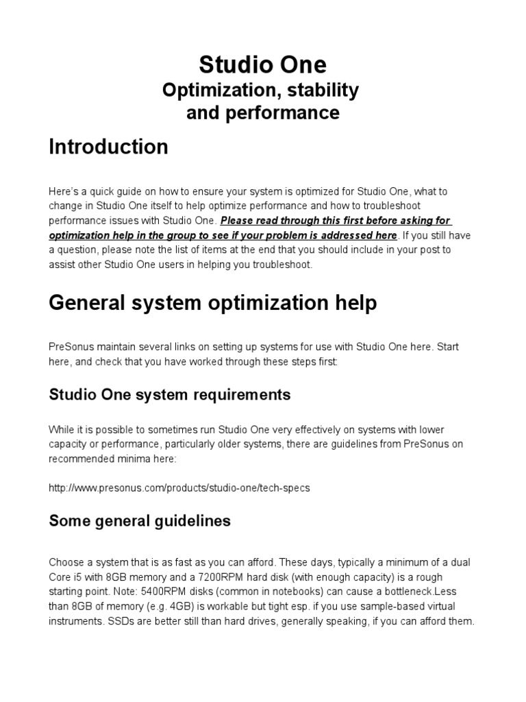 Optimize Studio One for Best Performance | PDF | 64 Bit Computing ...