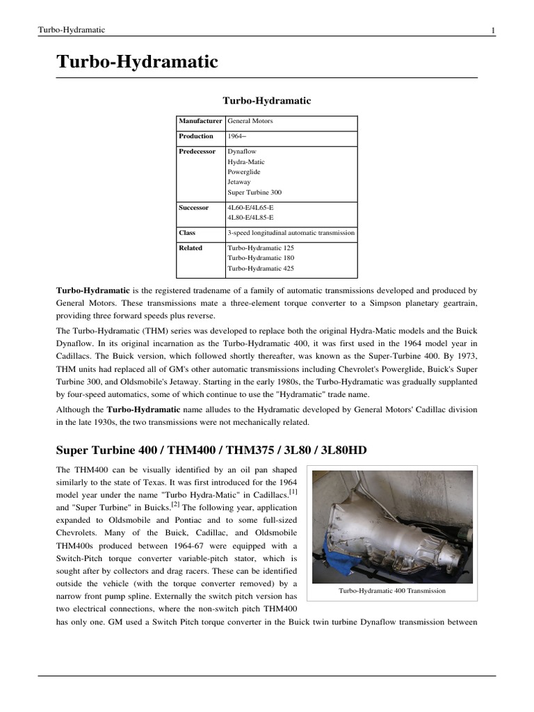 Turbo Hydramatic | PDF | General Motors Marques | Motor Vehicle