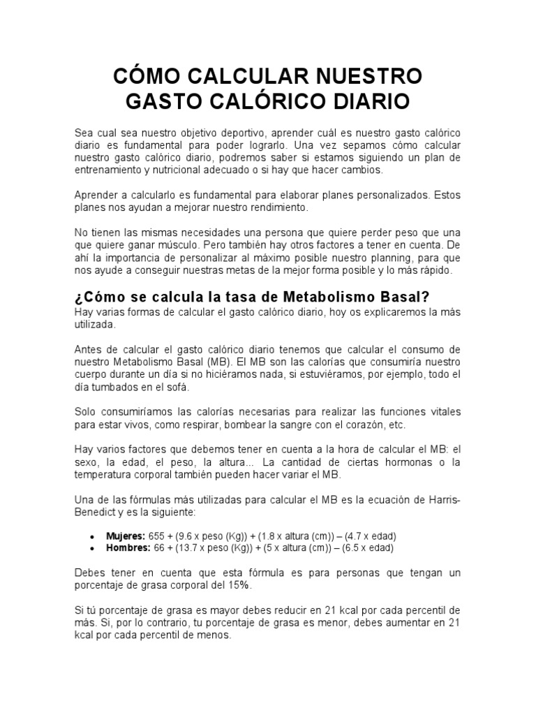 Cómo Calcular el Gasto Calórico Diario | PDF | Salud y bienestar