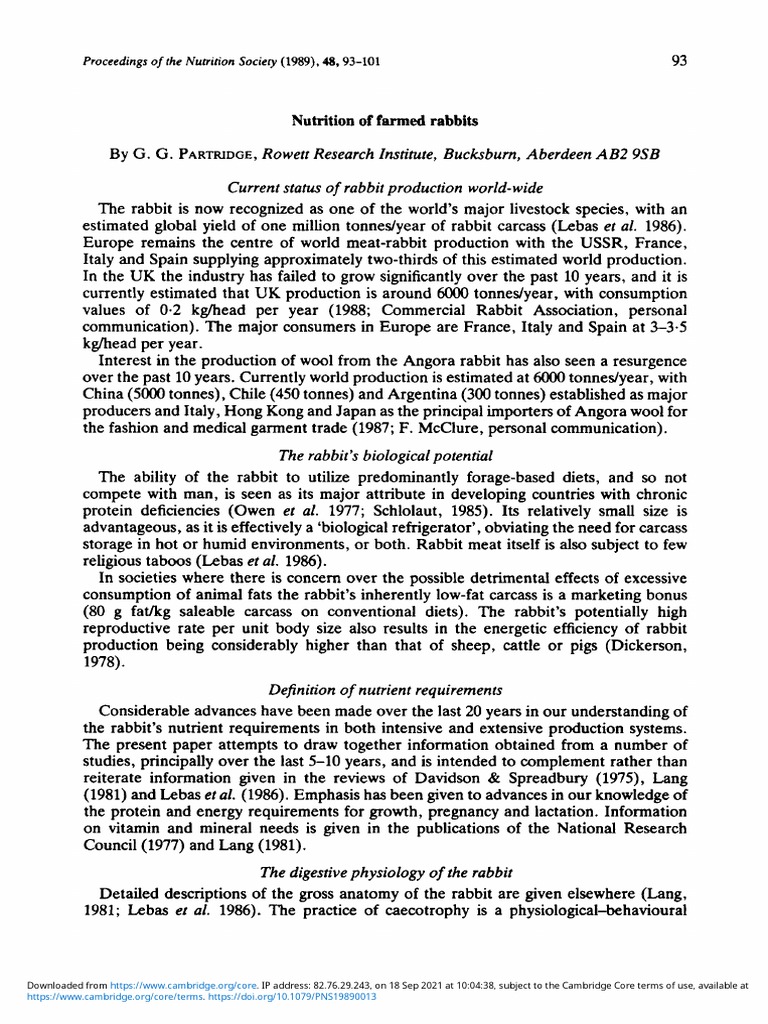 Nutrient Requirements of Farmed Rabbits A Review of Current