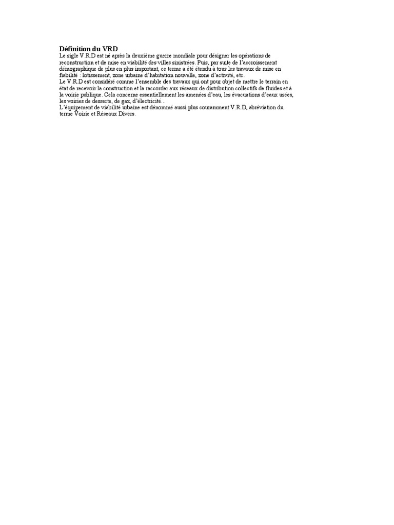 Définition du V.R.D en génie civil | PDF | Technologie et ingénierie