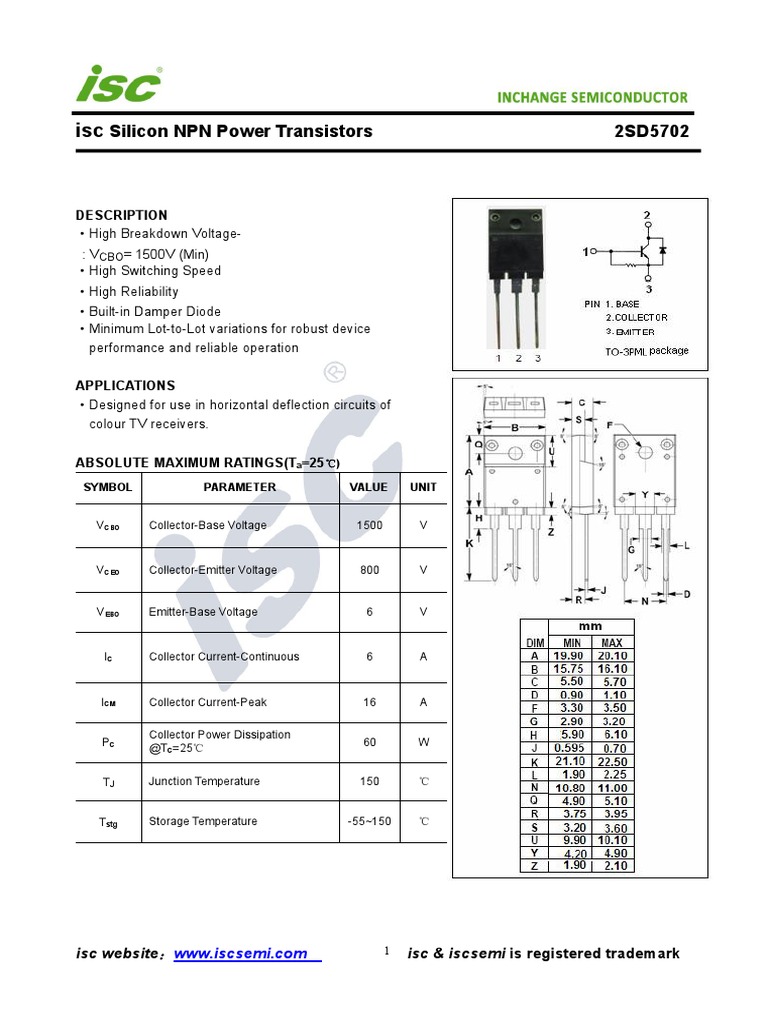 Silicon NPN Power Transistors 2SD5702 Description PDF Bipolar Junction Transistor Transistor