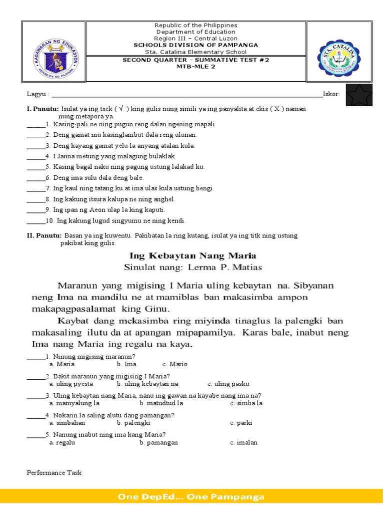 Q2 Summative MTB Mle 2 | PDF
