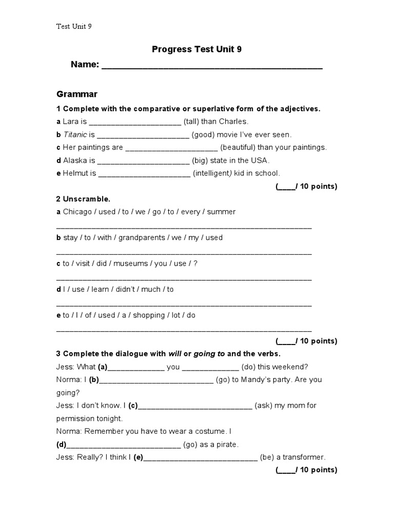 Progress Test Unit 9 Name | PDF