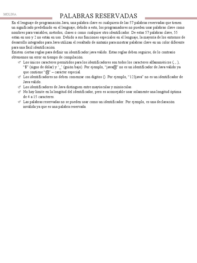 Palabras Reservadas en Java | PDF | Java (lenguaje de programación ...