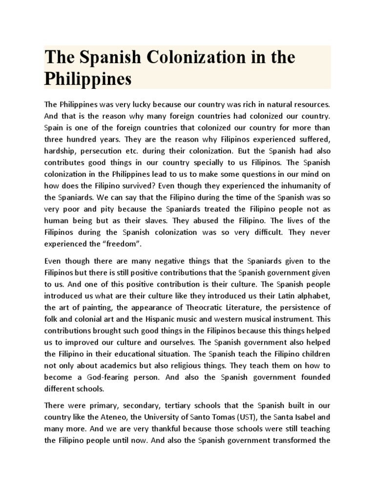 essay about spanish colonization in the philippines brainly