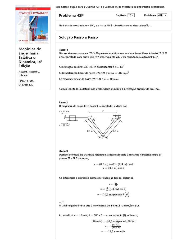 Capítulo 16, Questão 42P - Soluções para A Mecânica de Engenharia de ...