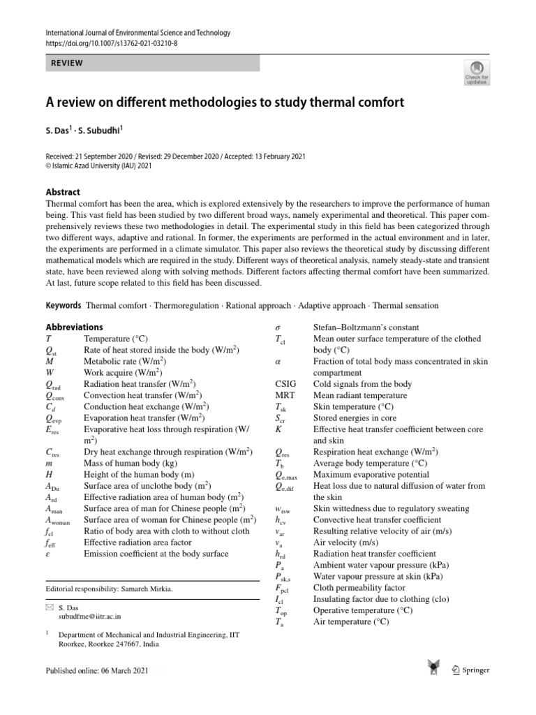 A Review On Different Methodologies To Study Thermal Comfort | PDF ...
